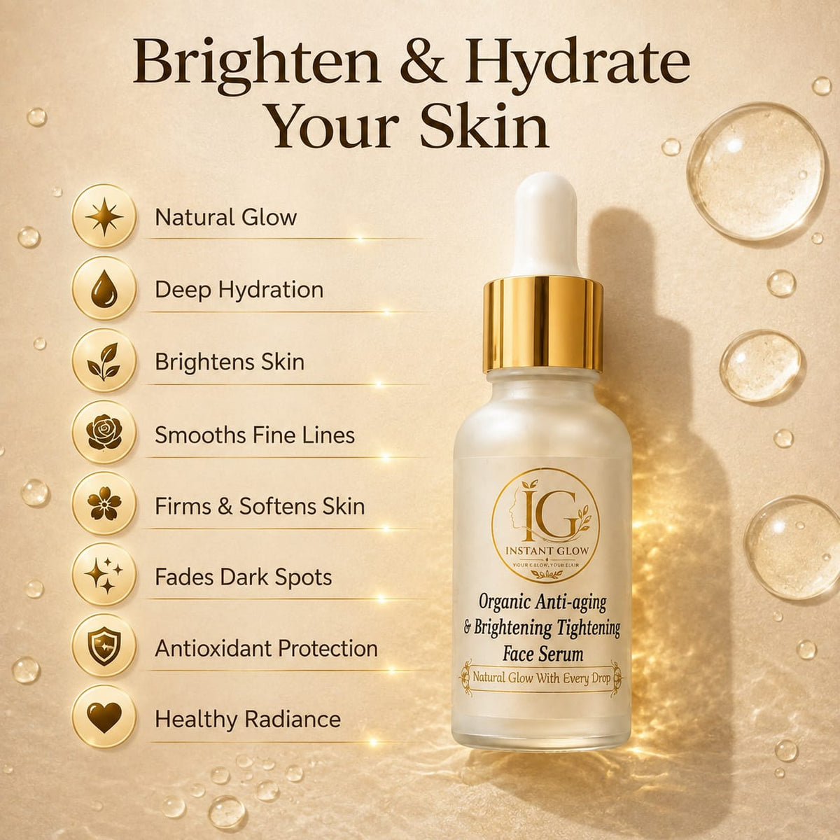 Organic Anti-Aging & Brightening Face Serum – Instant Glow & Skin Tightening - 30ml3764179