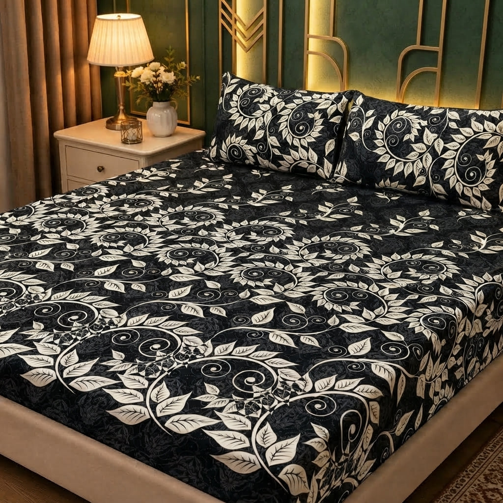 3D Crystal Cotton 3 Piece Bedsheet Set - Home Textile Product (AY0010023)3764832