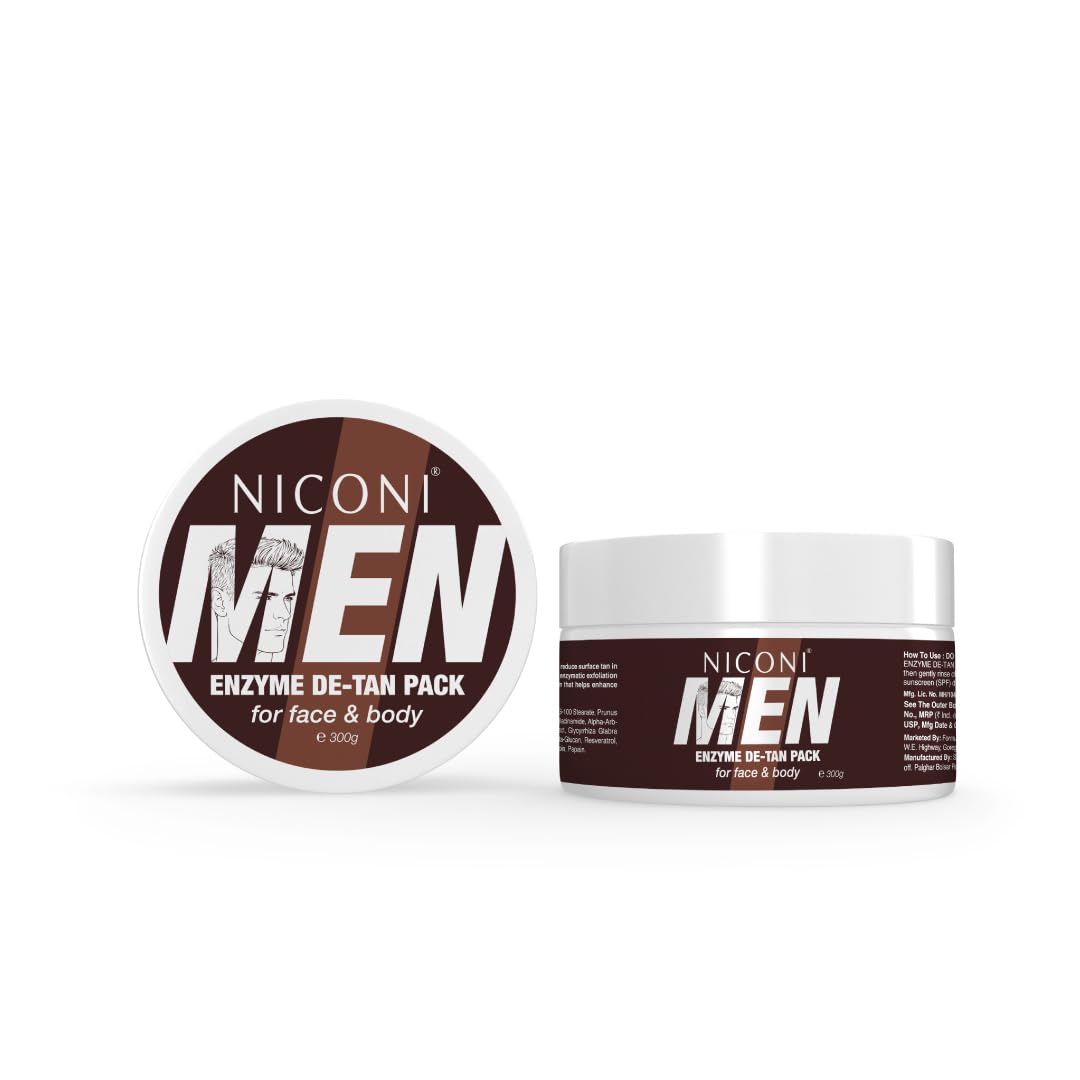 Niconi Men Enzyme De-Tan Pack 300g Formulated For Men's Skin With Papain Resveratrol And Beta-Glucan For Face And Body Use3764473