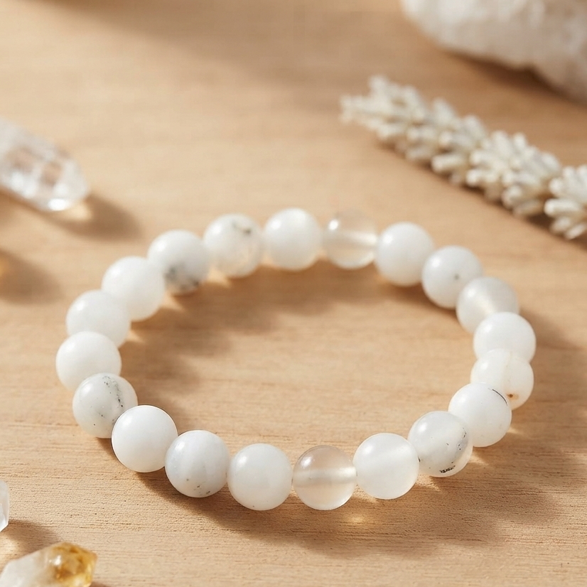 Natural Milky White Aqeeq Stone Bracelet - Genuine Gemstone Beaded Wristband Elegant Handcrafted Jewelry For Men And Women Fashion Accessory 3761774
