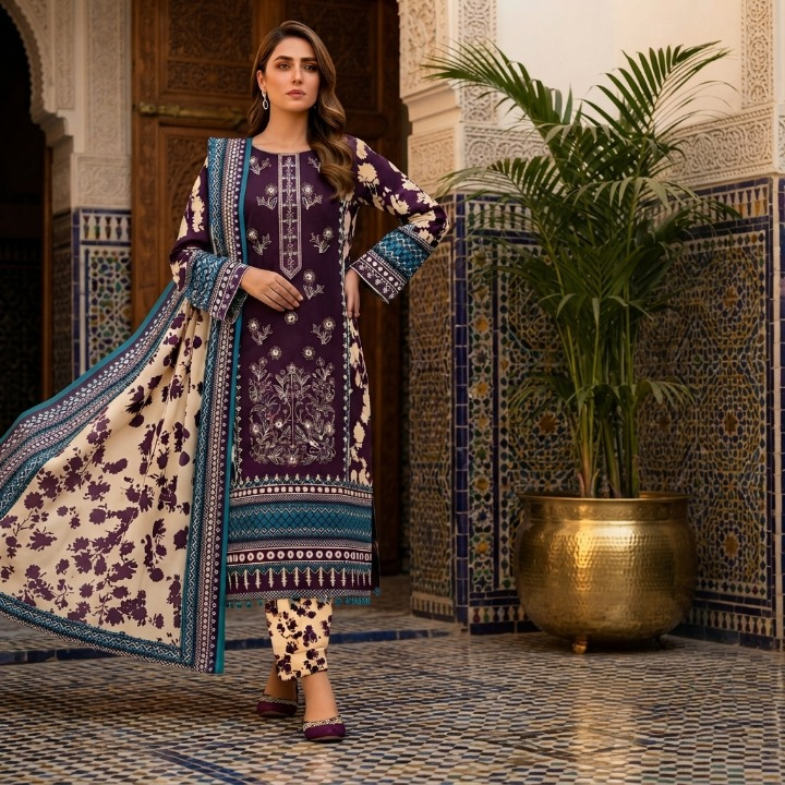 3 Piece Unstitched Lawn Suit For Women 3763143