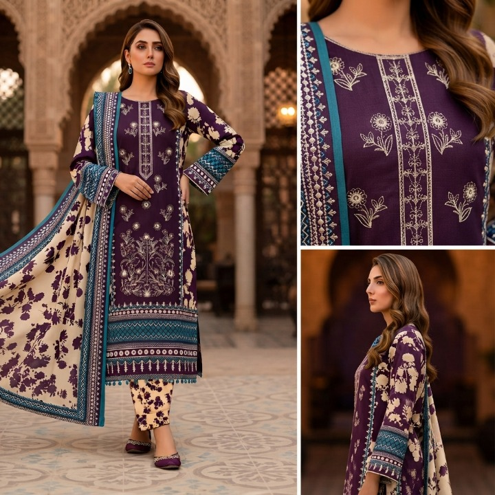 3 Piece Unstitched Lawn Suit For Women 3763143