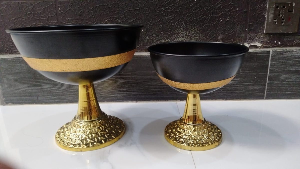 Luxury Metal Decorative Bowl Black & Gold Finish | Premium Centerpiece Bowl for Home Decor, Dining Table & Gift Use | Size 25x25x25cm. 3760603