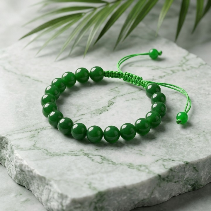 Green Aqeeq Stone Braclet - Natural Agate Crystal Gemstone Stretch Wrist Band3761575