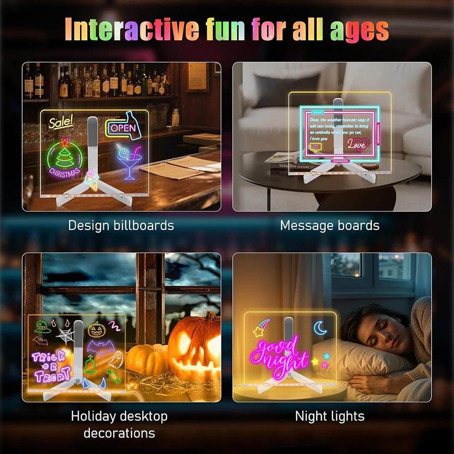LED Light-up Acrylic Dry Erase Board with Markers | Colorful DIY Notes & Erasable Neon Pens 15x15 Cm3764864