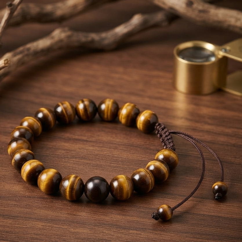 Natural Tiger Eye Stone Bracelet - Genuine Gemstone Beaded Wristband Healing Crystal Jewelry For Men And Women Fashion Accessory3761769