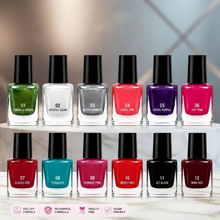 Pack of 12 - Peel Off Nail Paints - Cosmetic Nail Polish Designed For Easy Removal And Vibrant Color Maintenance Routine (Random Color)3762436