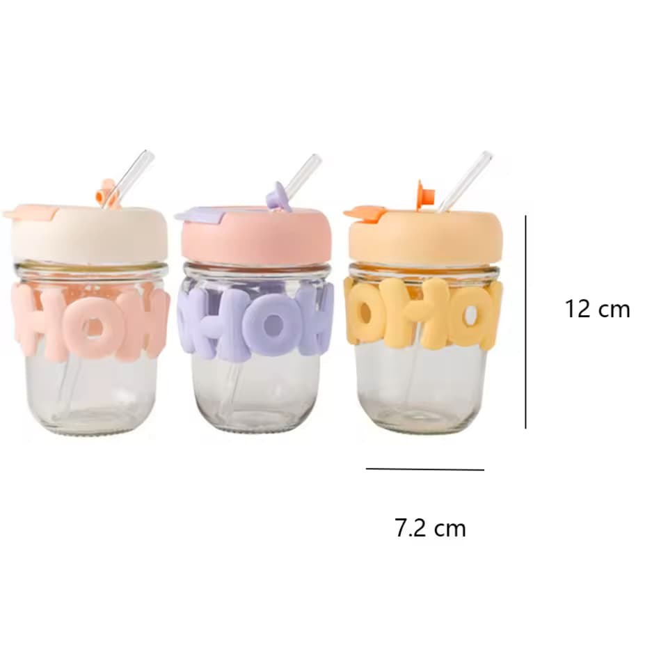 Trendy Pearl Handle Glass Water Bottle with Straw (Random Color)3764740