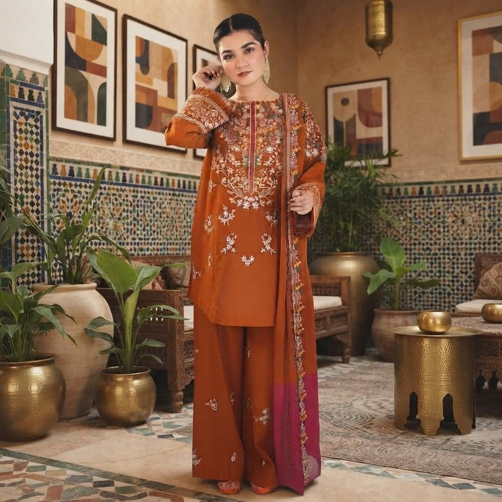 Zellbury 3-Piece Embroidered Dhanak Suit - Apparel Accessory Designed For Fashion Styling And Daily Wardrobe Routine 3765680