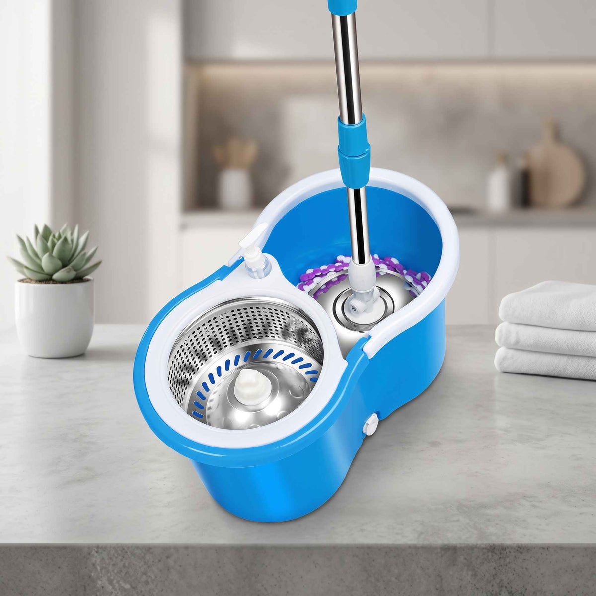 360 Rotating Spin Mop System with Stainless Steel Wringer Bucket. 3764134