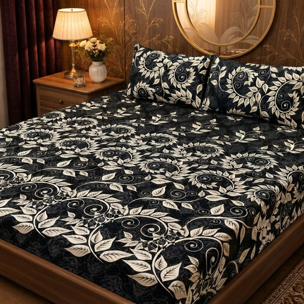 3D Crystal Cotton 3 Piece Bedsheet Set - Home Textile Product (AY0010023)3764832