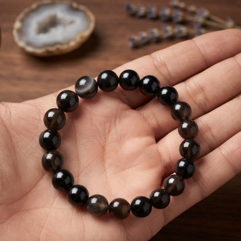 Natural Black Aqeeq Stone Bracelet - Genuine Onyx Gemstone Beaded Wristband Elegant Handcrafted Jewelry For Men And Women Fashion Accessory3761772