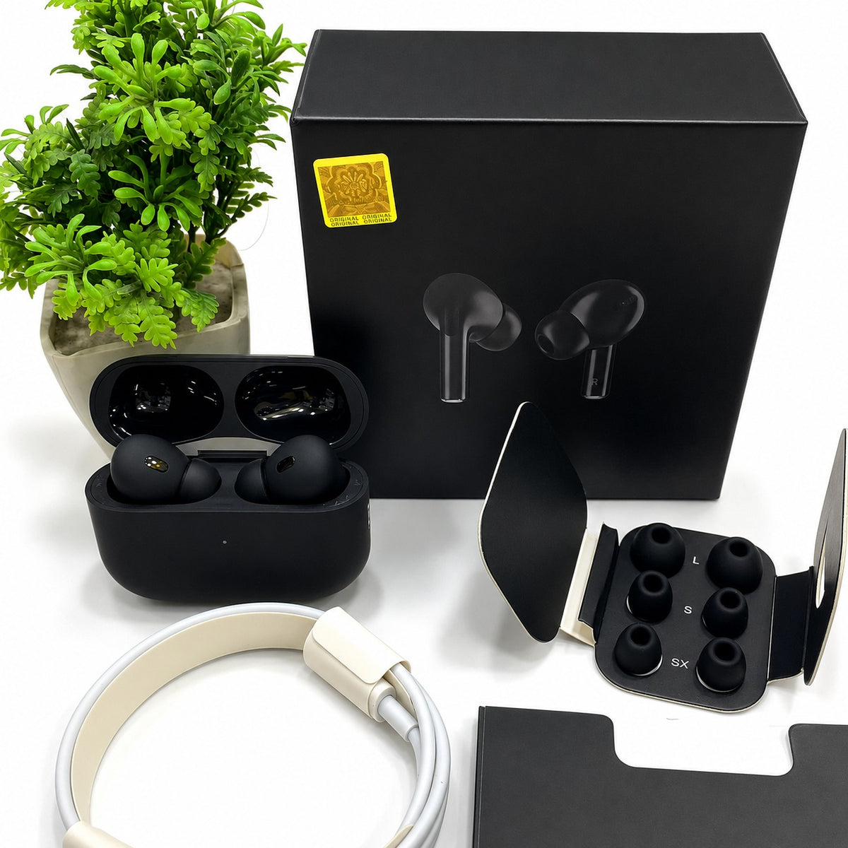 Original Black Pro 2 Box Pack Wireless Earbuds with All Accessories – Black3762349