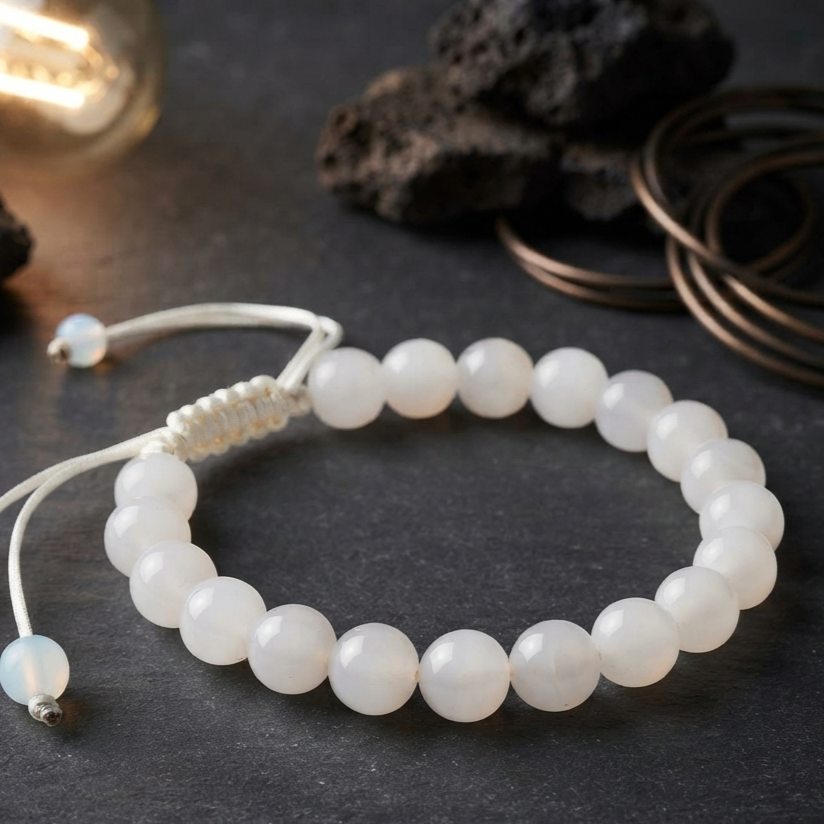 Natural Milky White Aqeeq Stone Bracelet - Genuine Gemstone Beaded Wristband Elegant Handcrafted Jewelry For Men And Women Fashion Accessory 3761774