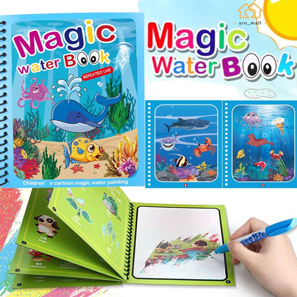 Magic Water Drawing Book for Kids – Reusable Mess-Free Coloring Book with Magic Pen3764049