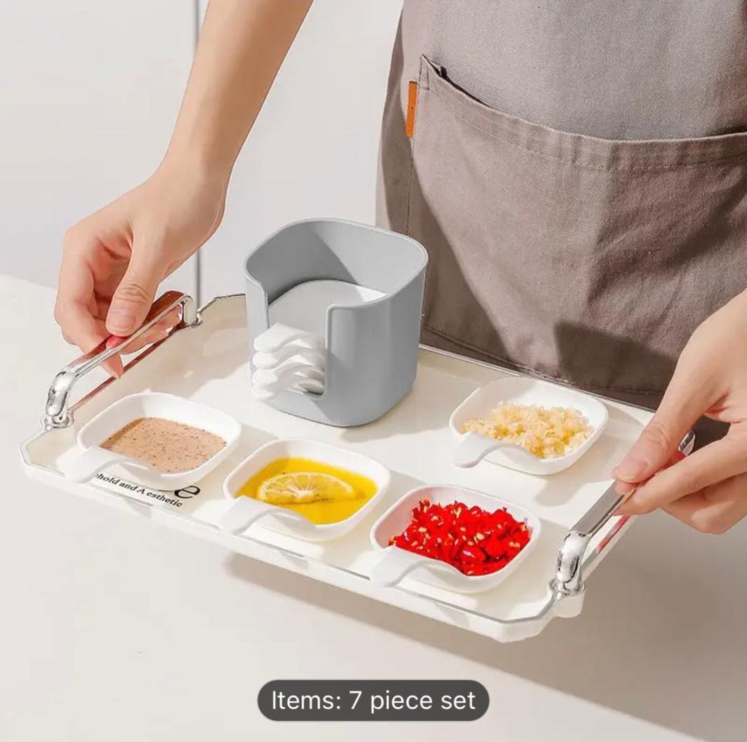 7Pcs Polished Plastic Sauce Dish Set Food Storage Container Steak Sauce Plate Seasoning Dish3757115