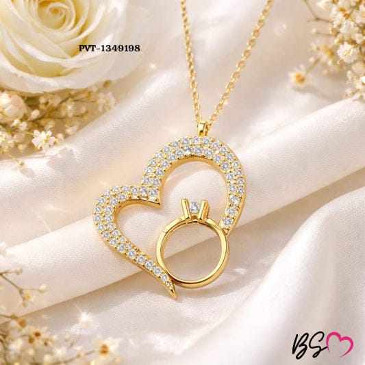 Korean Heart Locket With Ring – Elegant Golden Pendant Necklace - Sku PVT-1983763840
