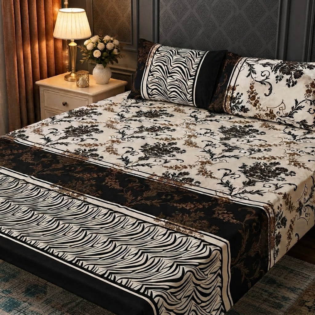 3D Crystal Cotton 3 Piece Bedsheet Set - Home Textile Product Designed (AY0010024)3764833