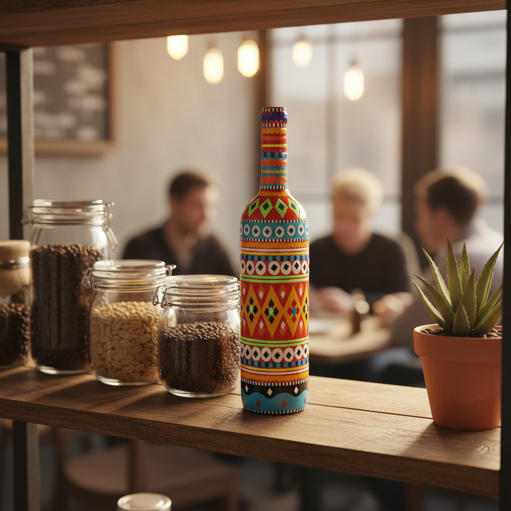 Traditional Truck Art Decorative Glass Bottle Vase – Handcrafted Multicolor Home Decor (750ml)3753308