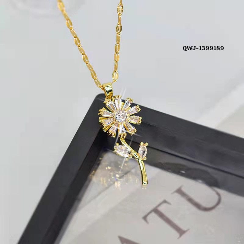 Flower Rotation Pendant Necklace – Golden | Premium China Quality | QWJ-189                  3761476
