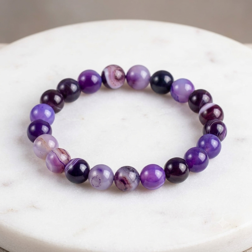 Amythest Stone Braclet - Natural Purple Crystal Healing Quartz Gemstone Stretch Wrist Band3761574