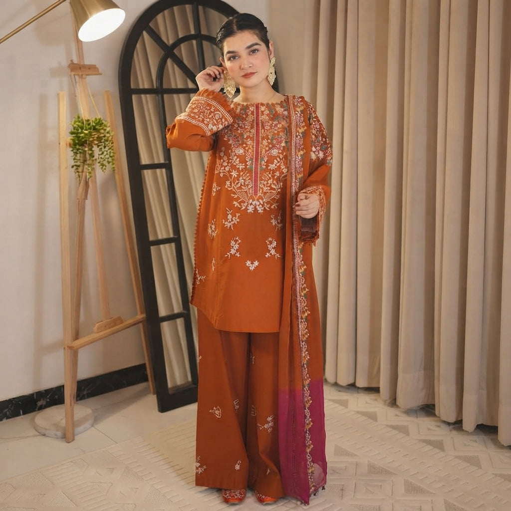Zellbury 3-Piece Embroidered Dhanak Suit - Apparel Accessory Designed For Fashion Styling And Daily Wardrobe Routine 3765680